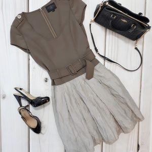 Rachel Roy Belted Dress Silk Khaki Tan Pockets 10